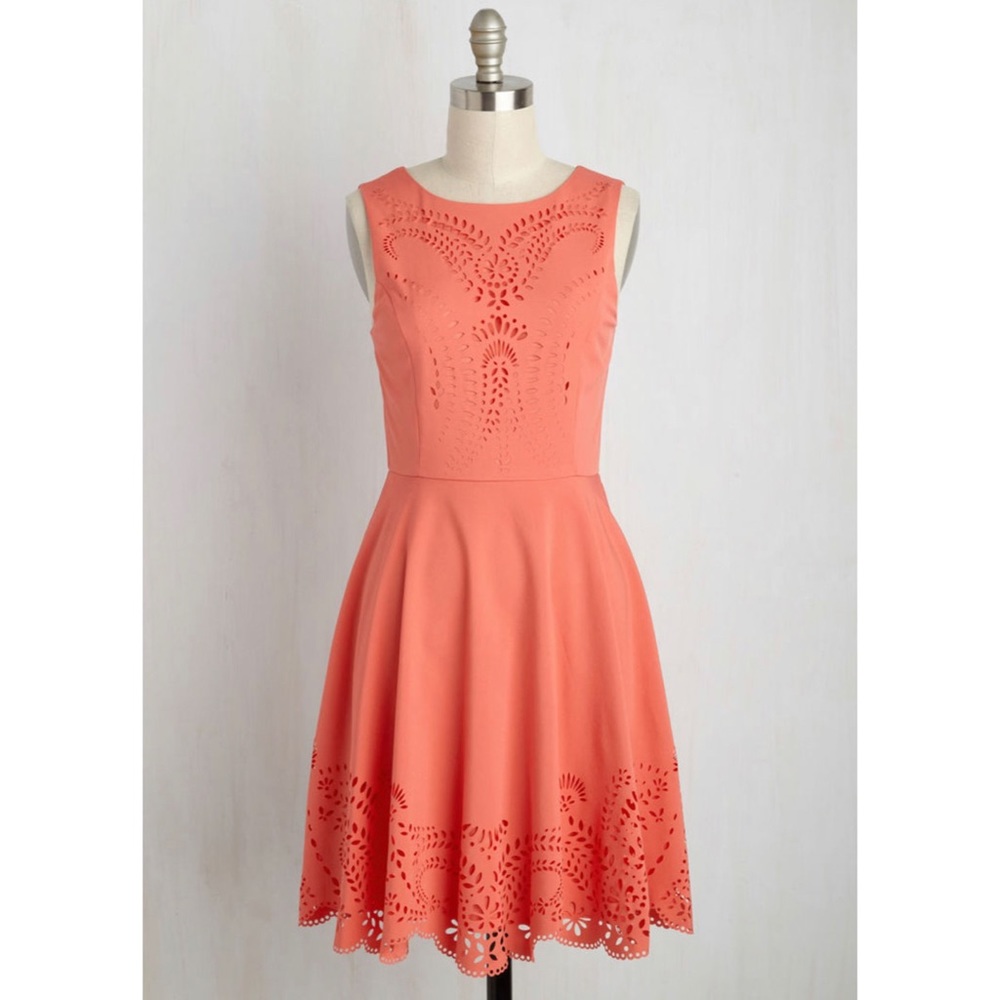 Coral Dress with Cutout Eyelet Design